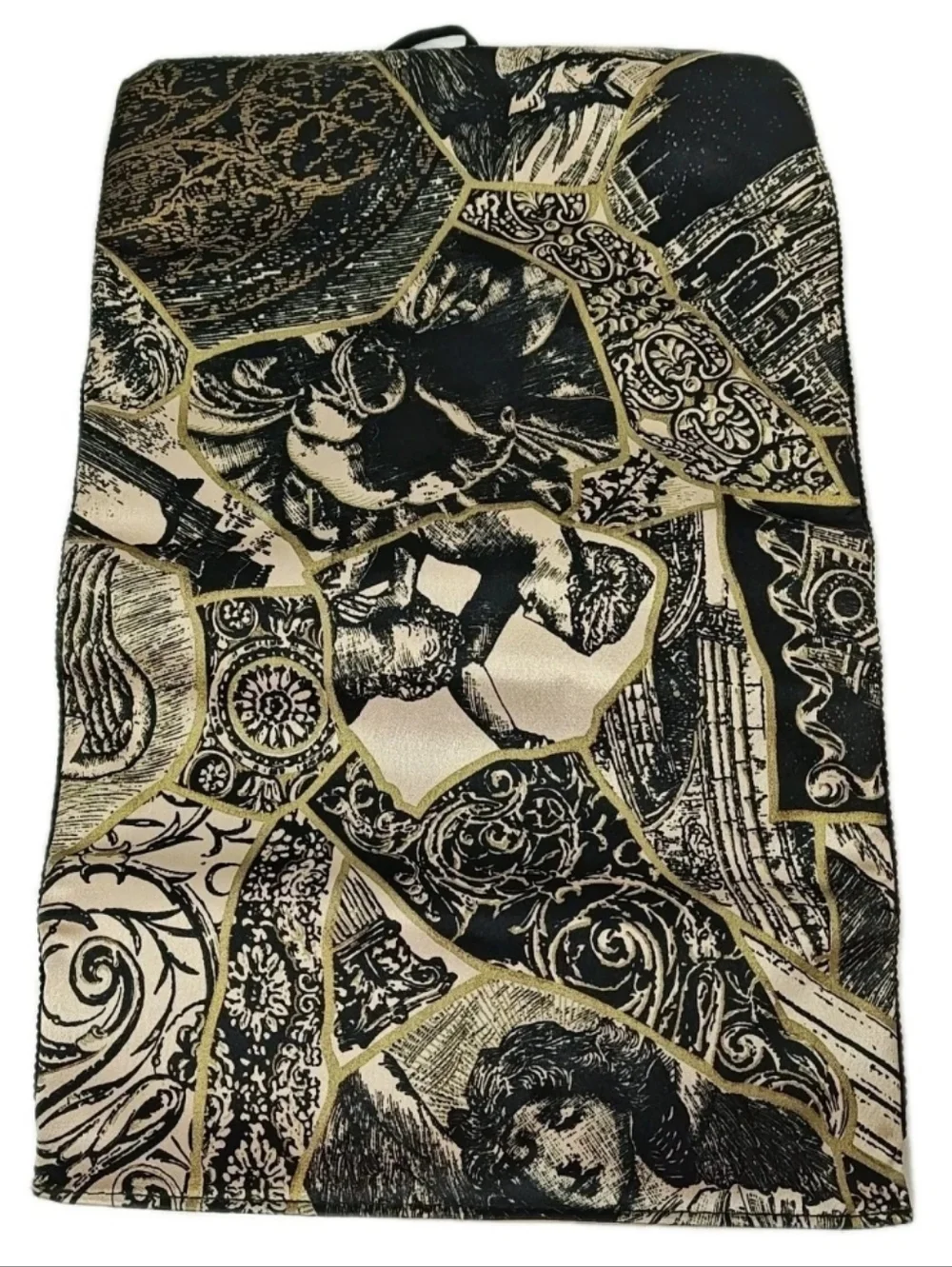 Vintage Jewelry Roll Organizer Travel Bag Packable Vacation Black Gold Brocade